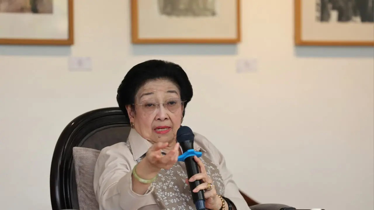 Megawati saat memberikan sambutan pembukaan pameran seni rupa bertajuk Mata Hati Soekarno yang digelar di Le Gareca Space, Bantul, Yogyakarta, Sabtu (6/6/2026). (Liputan6.com/ Dok Ist)